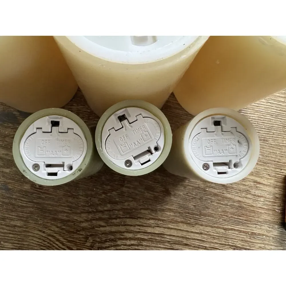 Set Of 8 Pillar Flameless Battery-Operated Wax Candles Ivory Sage. 3” 4” 5” 6”